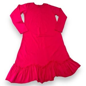 Fuchsia Viola Long Sleeve Dress Ruffled Handkechief Hem.